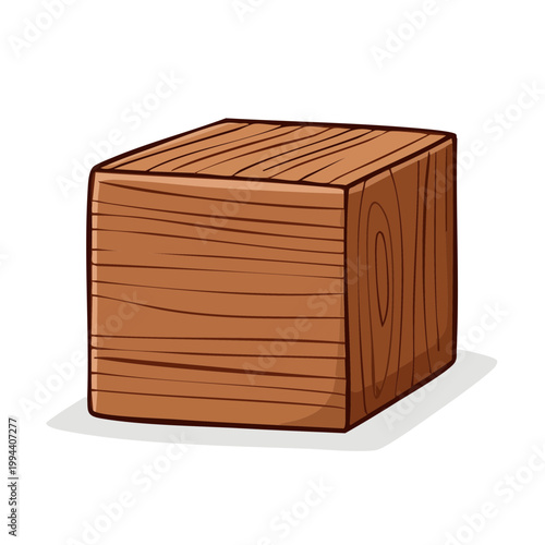 Cartoon Wooden Cube with Wood Grain Texture