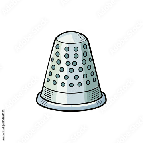 Illustrated Metallic Thimble for Sewing and Craft Projects