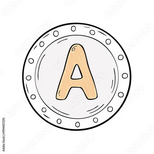 Hand Drawn Illustration of the Letter A Inside a Circular Emblem