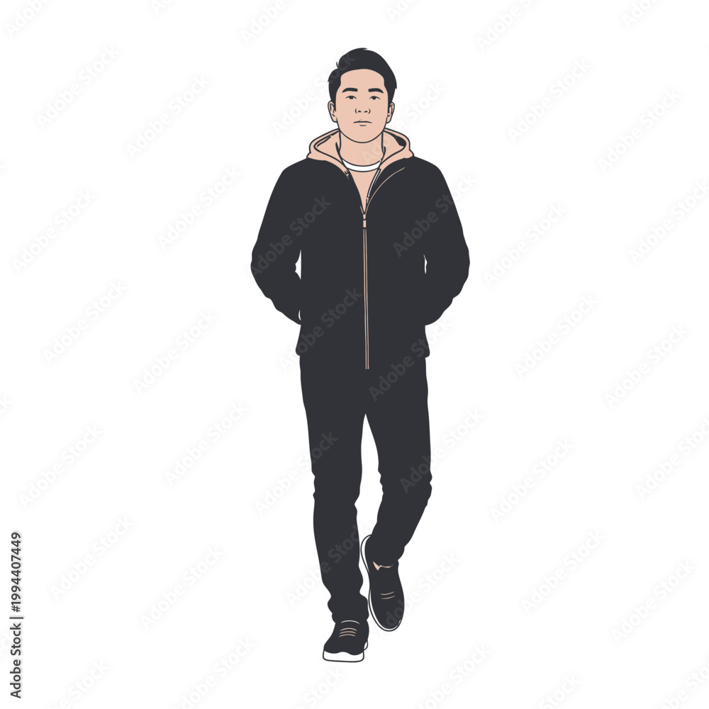 Obraz premium Man in Casual Winter Outfit Walking Confidently.