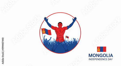 Mongolia Independence Day celebration with cheering crowd and national flag. People celebrating national holiday with pride and joy. Concept Mongolia Independence Day for patriotic events.