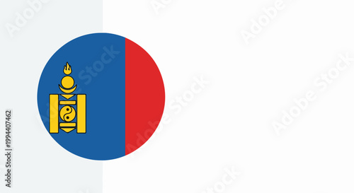 Mongolian flag symbol on blue and red circle background with copy space. National emblem and colors represent Mongolian heritage. Concept for country identity and patriotism. digital illustration
