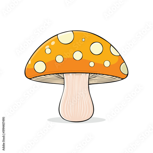 Whimsical orange mushroom with white spots illustration