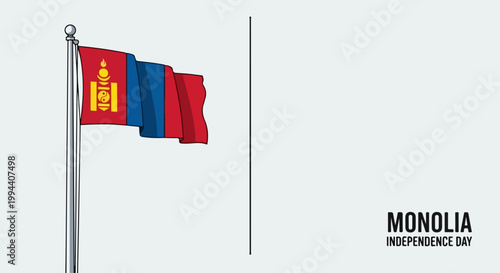 Mongolia independence day vector flag waving on flagpole with national emblem. Mongolia independence day celebration graphic element. Concept Mongolia independence day national pride.