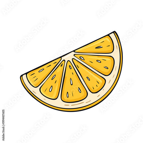 Vibrant hand drawn orange slice illustration with segments and seeds for refreshing design