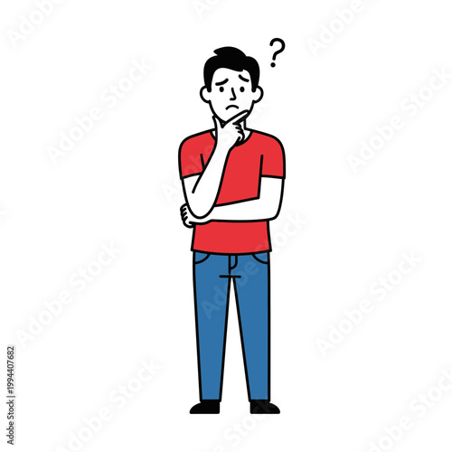 Man thinking with question mark above head.