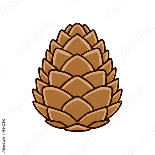 Brown Pine Cone Illustration with Layered Scales Isolated on White Background
