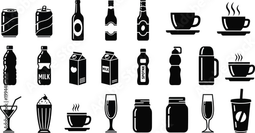 Black and white of various drink containers and glasses drink beverage symbols black and white containers 1