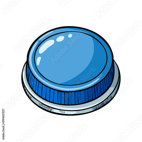 Bright Blue Round Button with Metallic Base and Glazed Surface