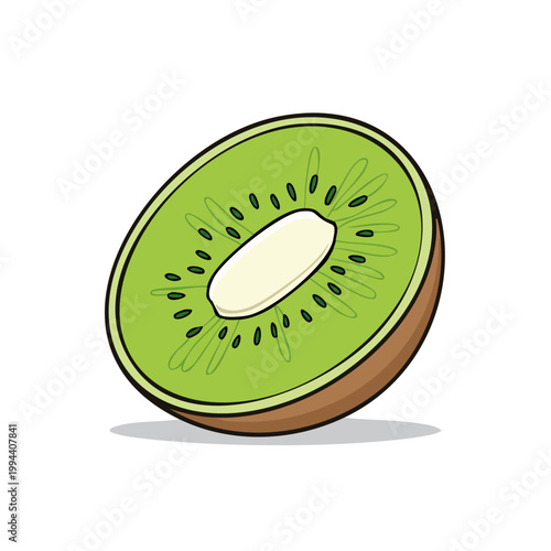 Freshly Sliced Kiwi Fruit with Juicy Green Flesh and Black Seeds Detailed Illustration