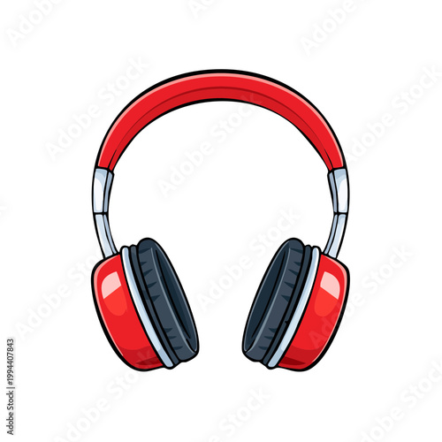 Vibrant Red Over Ear Headphones Isolated on White a Modern Music Accessory
