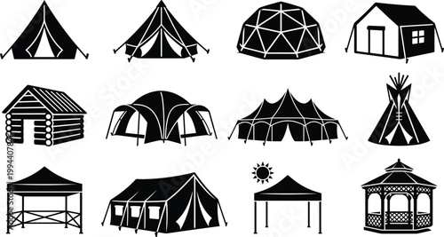 Camping Tent Types Icon Set Collection