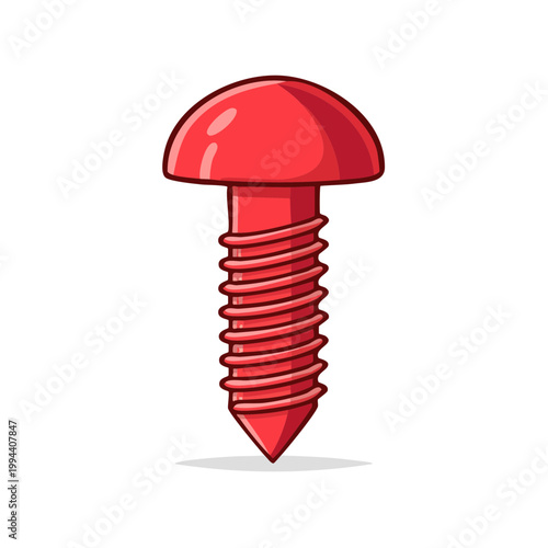 Vibrant Red Screw Fastener with Rounded Head and Threaded Shank for DIY Projects