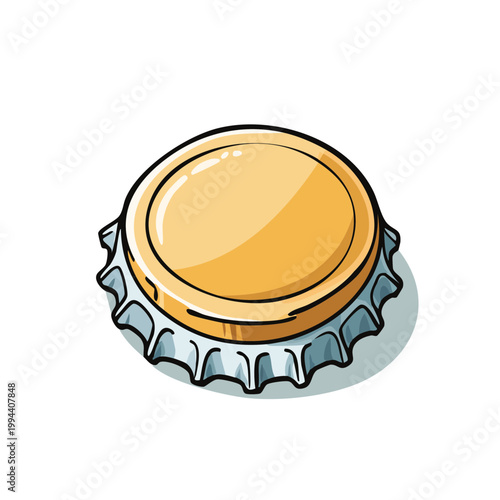 Golden Bottle Cap illustration with a metallic textured rim and cartoonish style