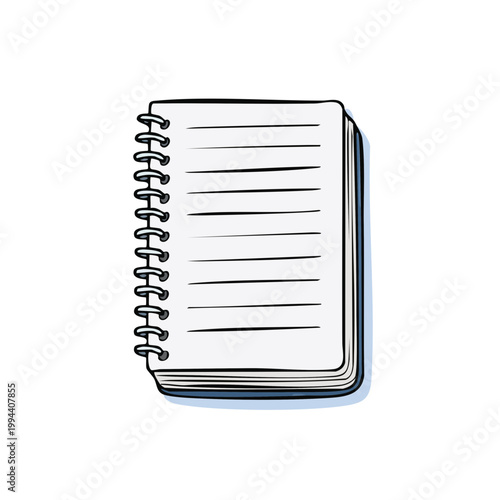 Open Spiral Bound Notebook with Lined Pages and Simple Sketchy Illustration