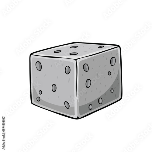 A single gray die with black pips is shown from an angled perspective.