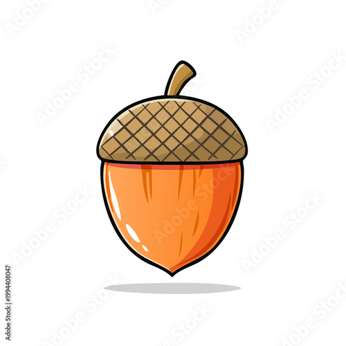 Simple cartoon illustration of a single brown acorn with a textured cap, representing autumn and nature