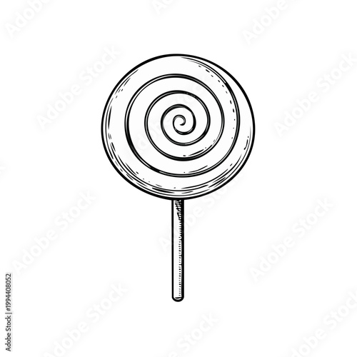 Hand drawn swirl lollipop on stick isolated doodle illustration
