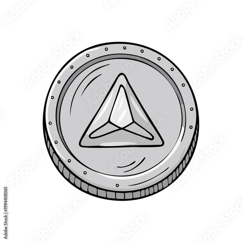Triangular Symbol on a Textured Metallic Coin Illustration