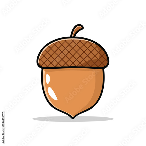 Cartoon Acorn with Cap and Stem Simple Autumn Seed Illustration