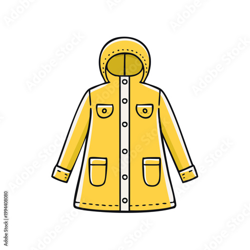 Bright Yellow Hooded Raincoat with Pockets and Buttons