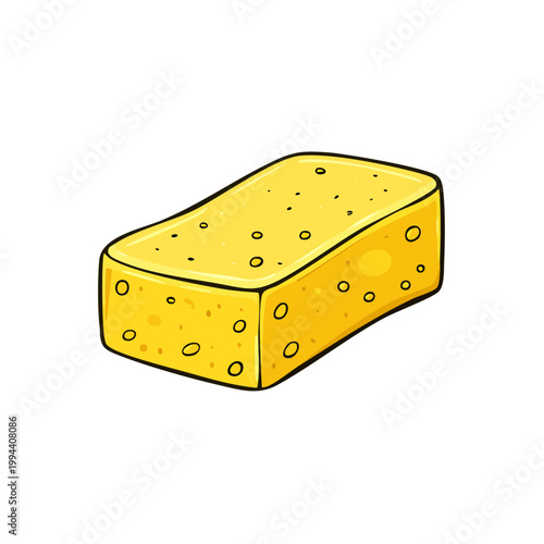 Bright yellow cleaning sponge with porous texture for household chores