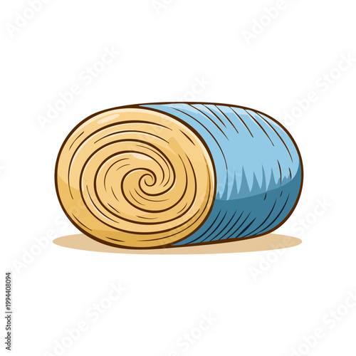 Rolled Hay Bale With Blue Wrap And Swirling Texture Farm Agriculture