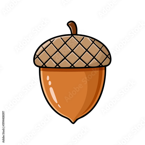 Cartoon Acorn with Textured Cap, Autumn Symbol, Cute Nut Illustration