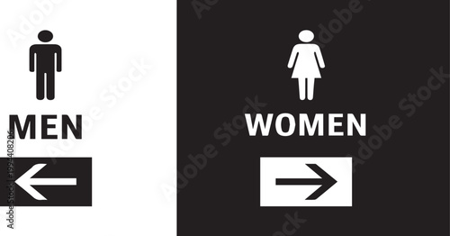 Restroom Direction Sign – Men and Women Toilet Symbol with Arrows