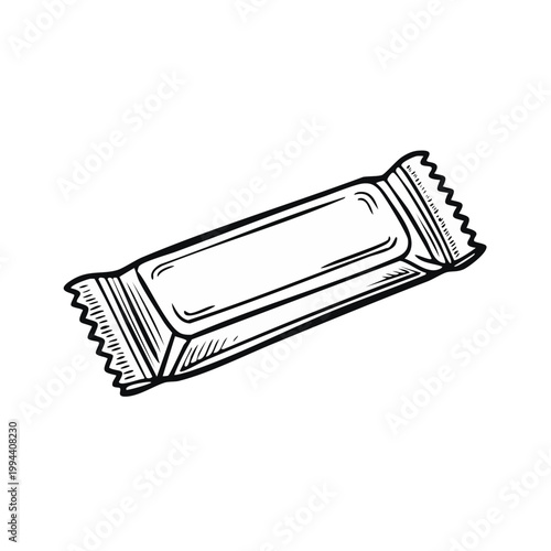 Hand drawn illustration of a wrapped candy bar with blank packaging