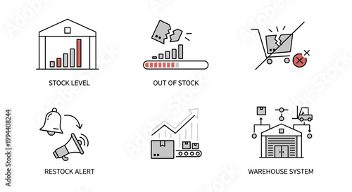 Warehouse Management System Icons Set.