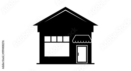 Simple black house with awning.