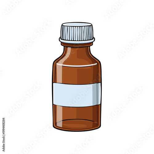 Amber Glass Medicine Bottle with Label and White Cap