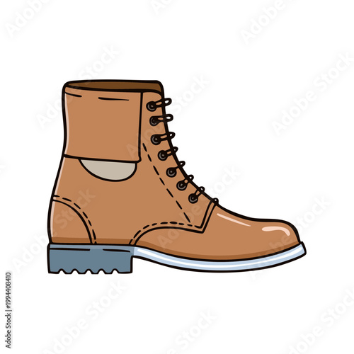 Illustration of a brown lace-up work boot with a thick sole