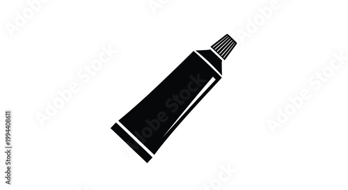 Minimalist vector graphic illustration of a simple toothpaste tube design featuring a classic black and white style suitable for various medical or dental branding projects