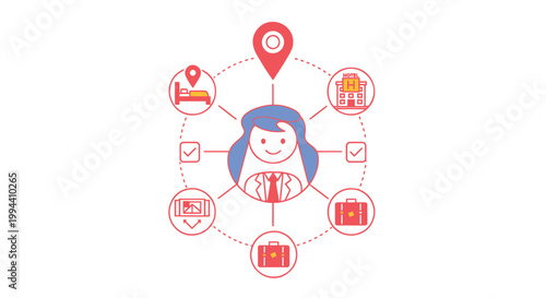 Flat design woman character icons, workflow management, productivity symbols, business organization