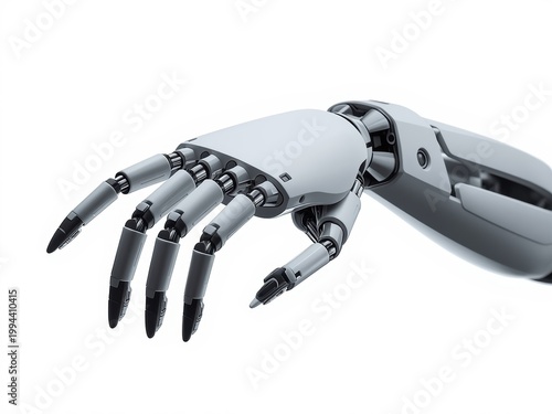 Advanced robotic hand mimicking human dexterity and precision in mechanical engineering isolated on white background