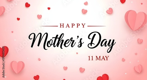 Happy Mother’s Day Pink Background with Hearts and 11 May Date
