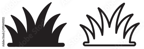 minimal grass tuft icon, outline and silhouette vector illustration isolated on transparent background