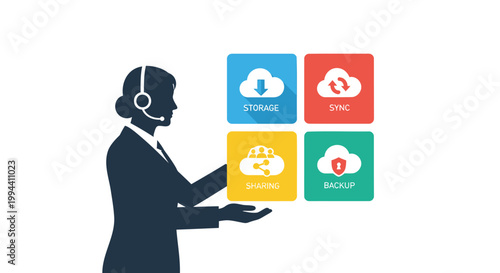 Cloud computing, technology support, customer service icon, vector illustration