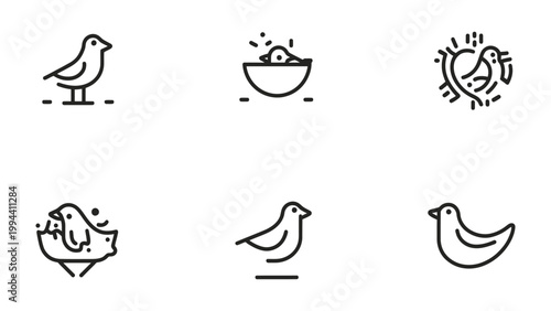 Line Art Bird Icons: A minimalist collection of bird icons, each delicately drawn with clean lines, ideal for design projects requiring a touch of simplicity and elegance. 