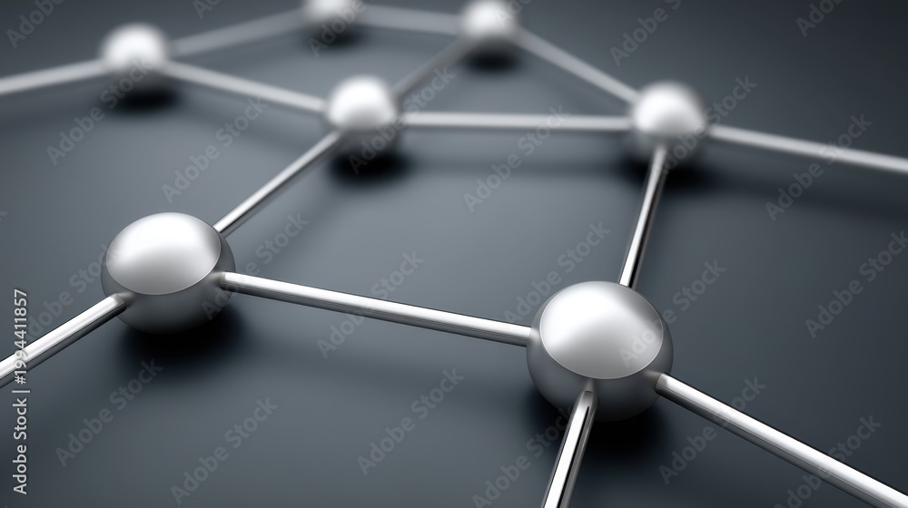 Fototapeta premium Abstract representation of interconnected spheres and lines, symbolizing complex networks and technological innovations in a modern digital environment