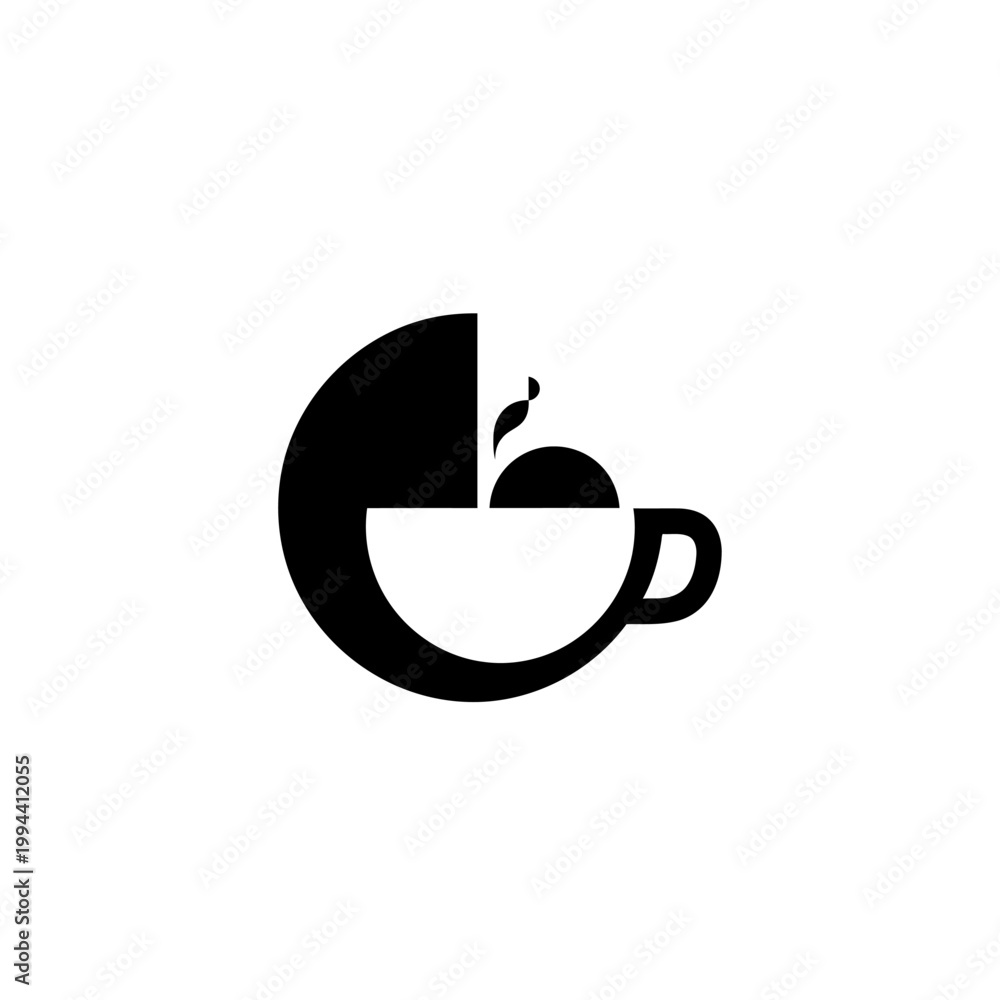 Obraz premium Minimalist black and white logo design featuring a stylized coffee cup with a splash, integrated into a circular shape.