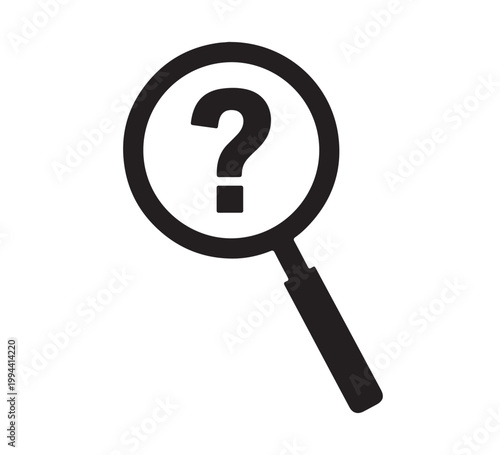 A magnifying glass examining a question mark, symbolizing a search for answers, inquiry, and problem-solving in a visual representation