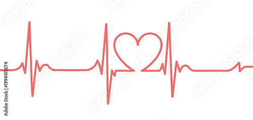  Heartbeat pulse line with heart shape icon, medical EKG ECG monitor wave for cardiology and health concept.