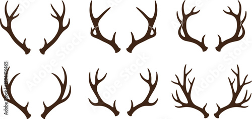 Deer Antlers Set in Various Shapes for Nature, Wildlife, and Animal Design