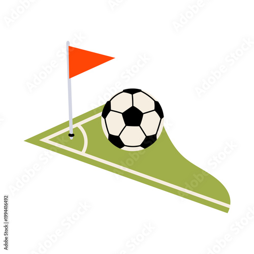 Football corner kick scene with soccer ball and flag. For sports content, match design, tournament graphics and football themed materials.