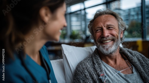 A heartwarming hospital scene of a patient recovering