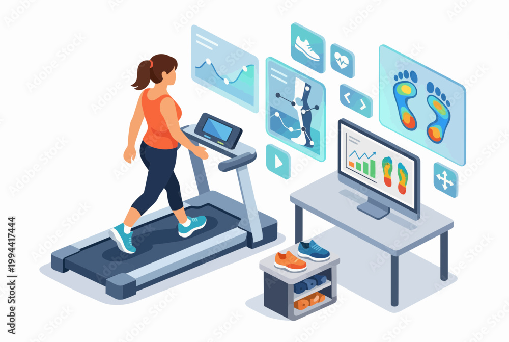 Fototapeta premium Isometric Gait Analysis with AR Tech for Athletic Shoe Retail