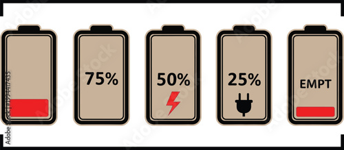Battery level indicators a visual representation of power depletion stages